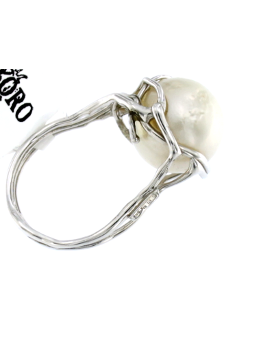 Anello Donna Oro bianco 18kt con Perla Bianca - V4100