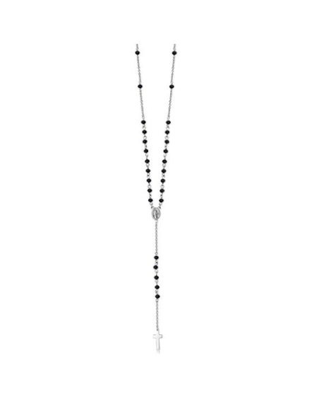 Luca Barra Collana rosario in acciaio con cristalli neri Cod.CL185